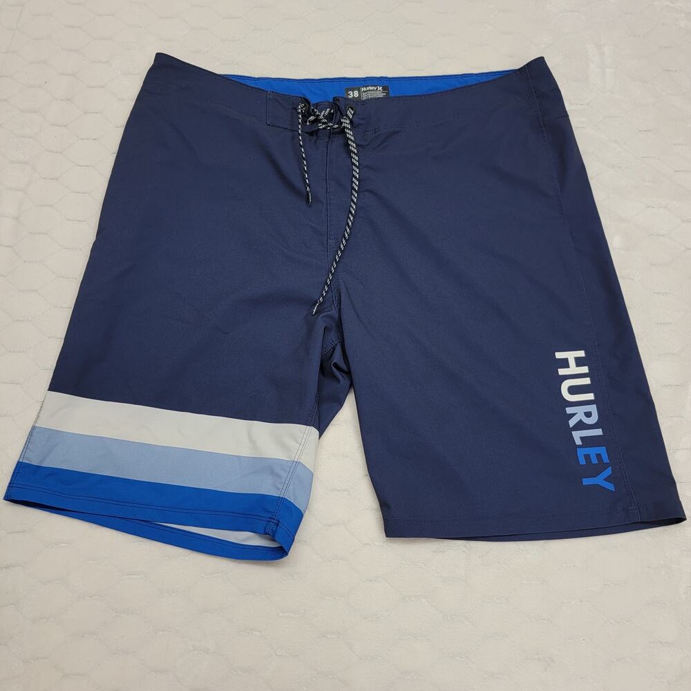Hurley Mens Size 38 Board Shorts Blue Gradient Stripe Swim Trunks Performance